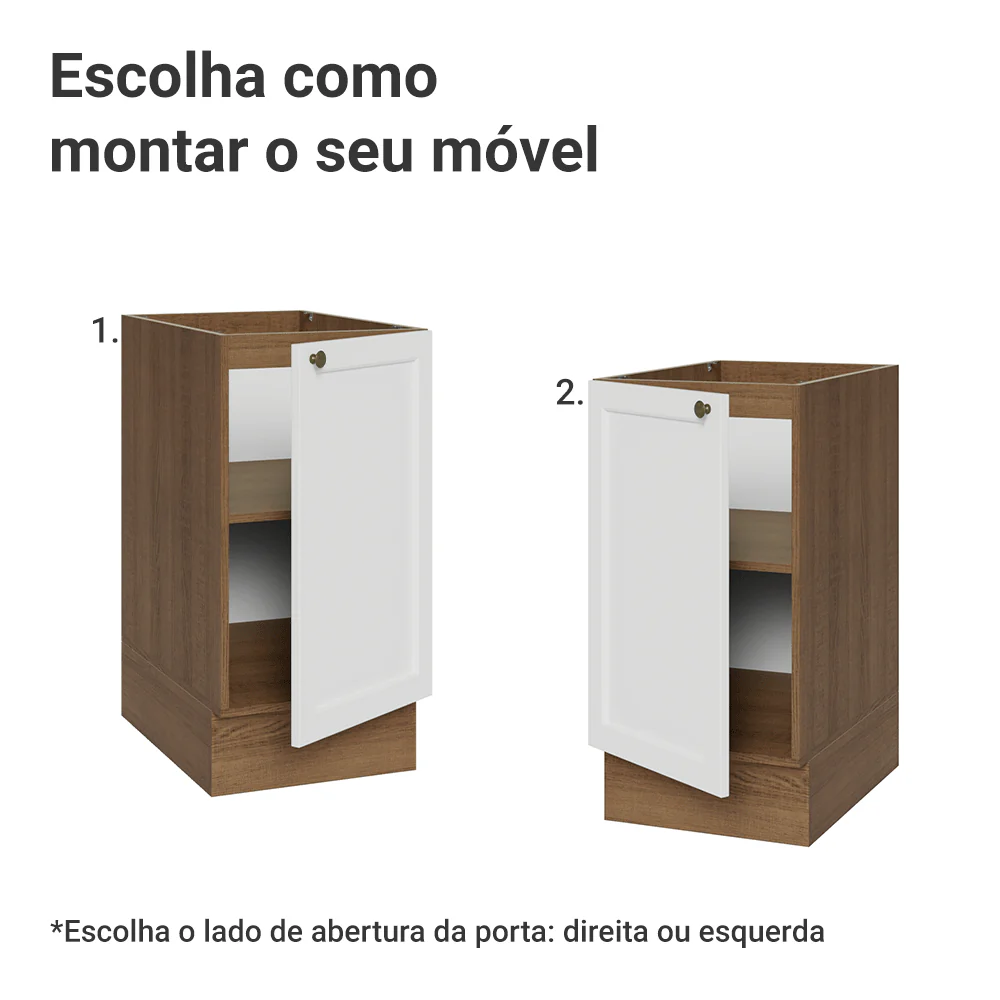 Balcão de Cozinha 40 x 60 cm 1 Porta (Sem Tampo) Rustic/Branco Vik Madesa - Image 4