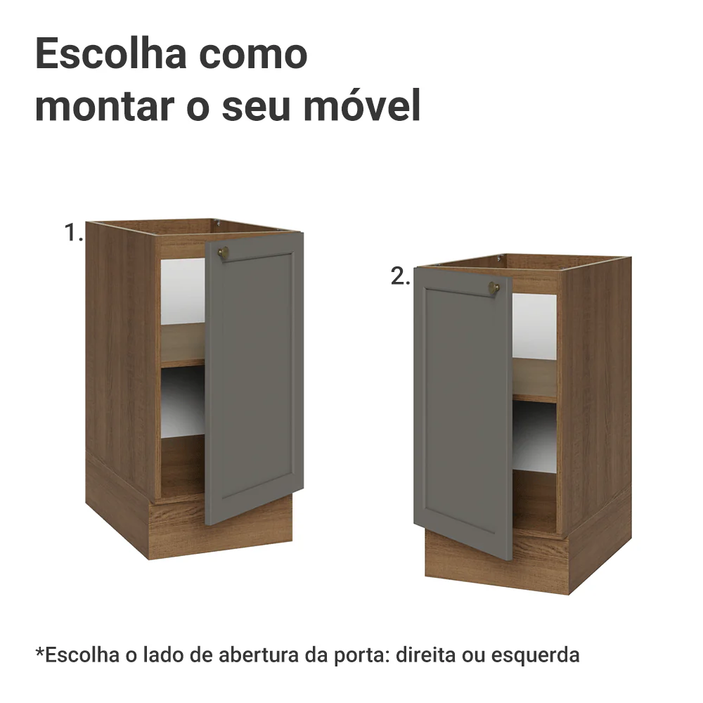 Balcão de Cozinha 40 x 60 cm 1 Porta (Sem Tampo) Rustic/Cinza Vik Madesa - Image 4