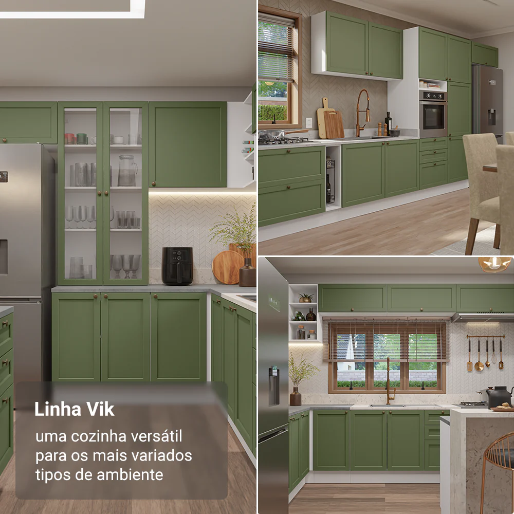 Balcão de Cozinha 40 x 60 cm 3 Gavetas (Com Tampo) Branco/Verde Vik Madesa - Image 5