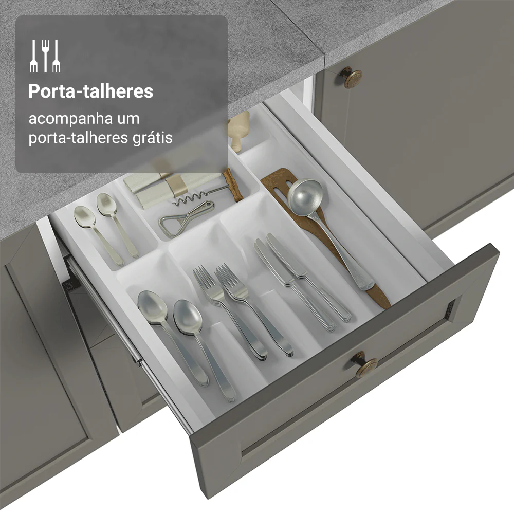 Balcão de Cozinha 40 x 60 cm 3 Gavetas (Sem Tampo) Branco/Cinza Vik Madesa - Image 8