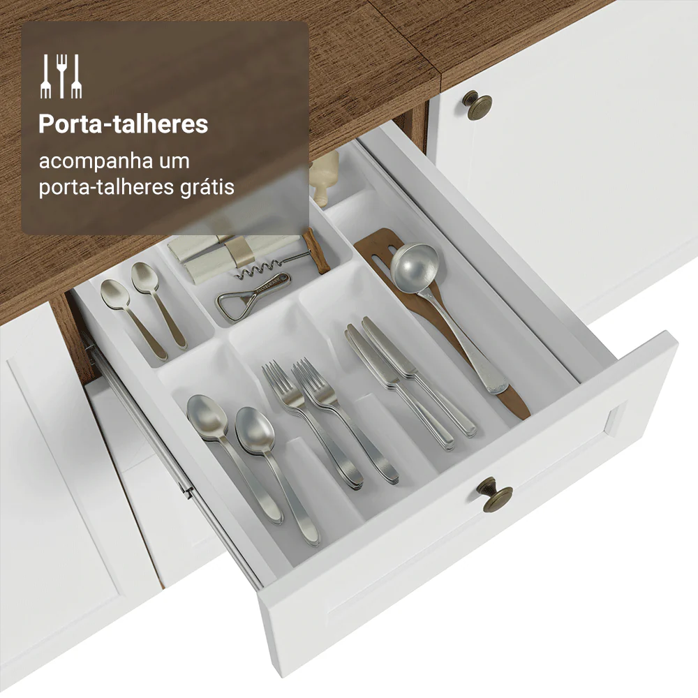 Balcão de Cozinha 40 x 60 cm 3 Gavetas (Sem Tampo) Rustic/Branco Vik Madesa - Image 8