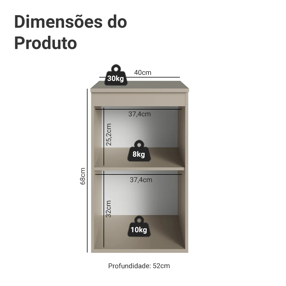 Balcão de Cozinha 40 cm 1 Porta Suspenso Crema Nice Madesa - Image 2