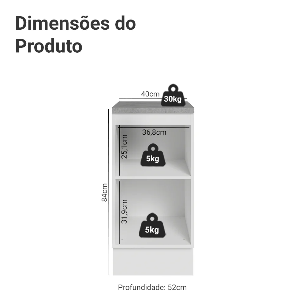 Balcão de Cozinha 40 cm 1 Porta Branco/Cinza Vik Madesa - Image 2