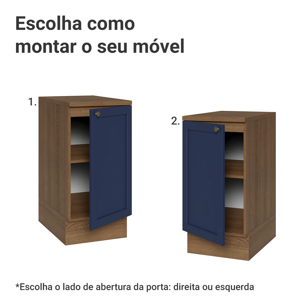 Balcão de Cozinha 40 cm 1 Porta Rustic/Azul Vik Madesa - Image 4