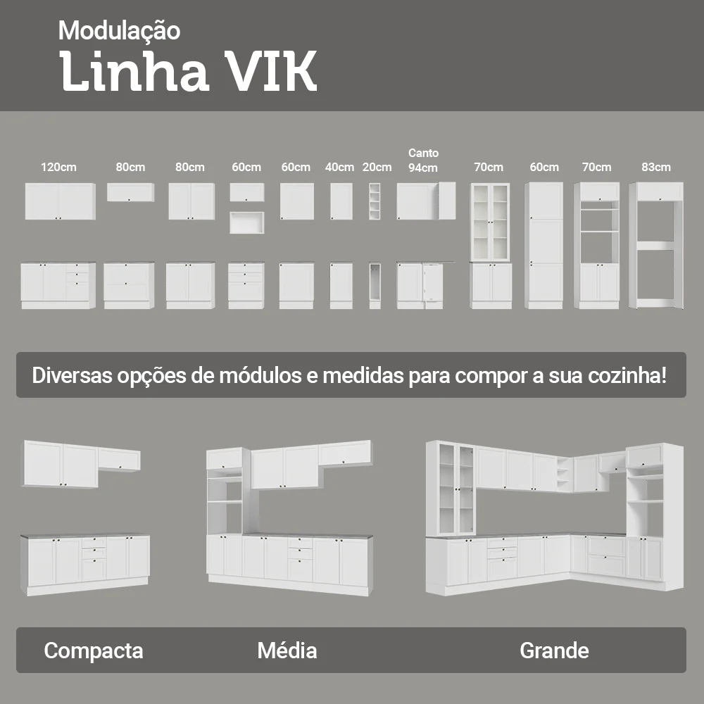 Balcão de Cozinha 40 cm 3 Gavetas Branco Vik Madesa - Image 10