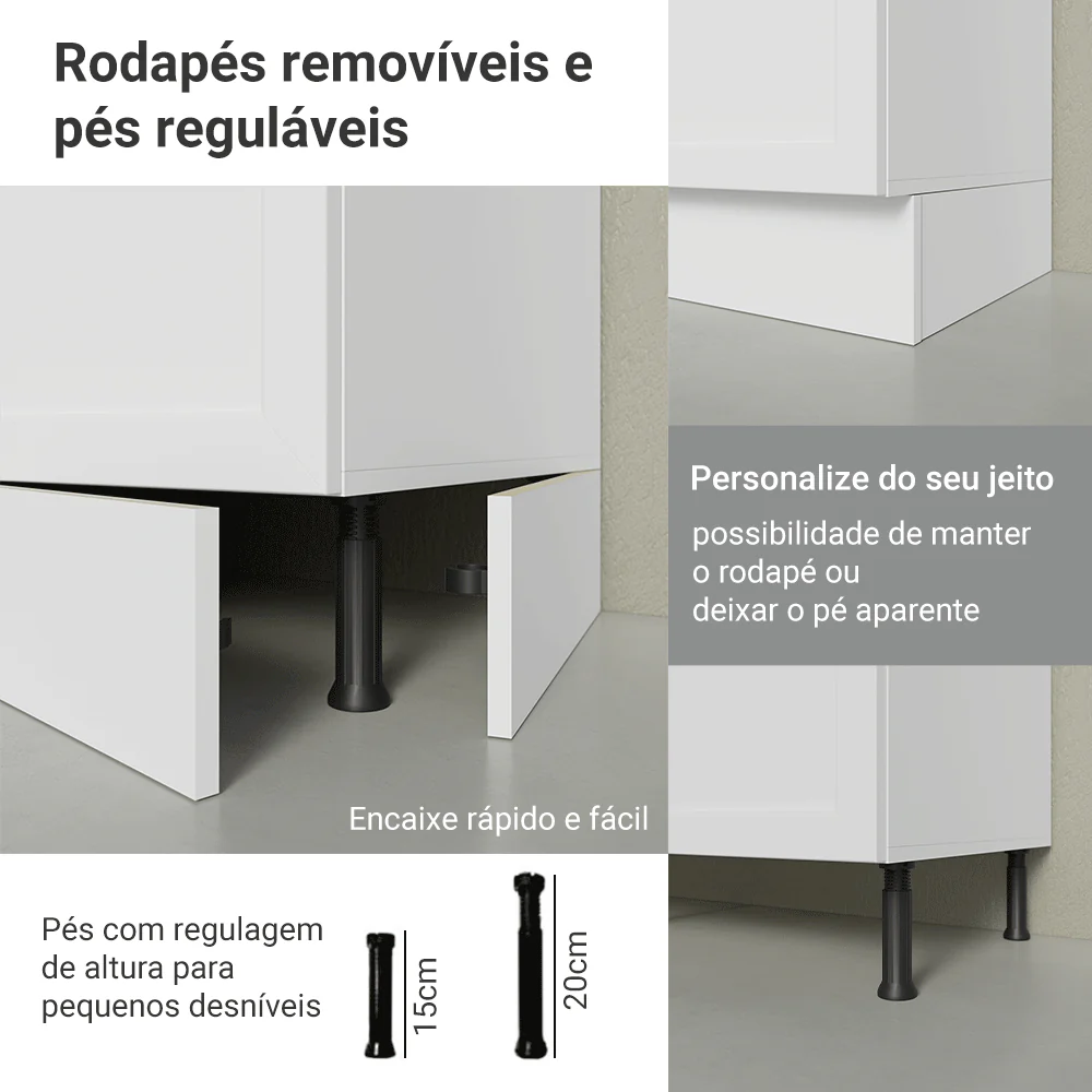 Balcão de Cozinha 40 cm 3 Gavetas Branco Vik Madesa - Image 9