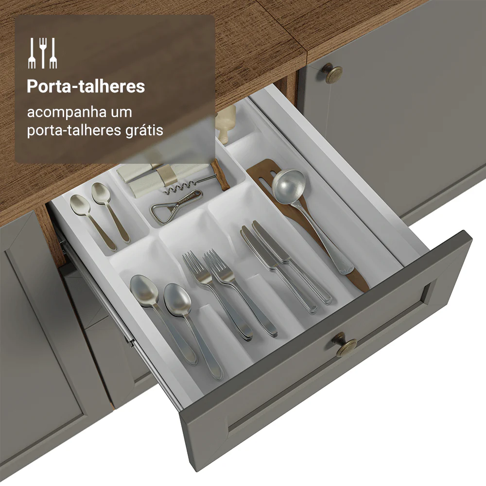 Balcão de Cozinha 40 cm 3 Gavetas Rustic/Cinza Vik Madesa - Image 8