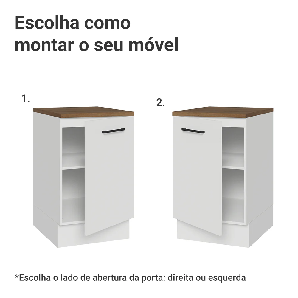 Balcão de Cozinha 50 x 60cm 1 Porta Branco Tampo Rustic Agata Madesa - Image 4