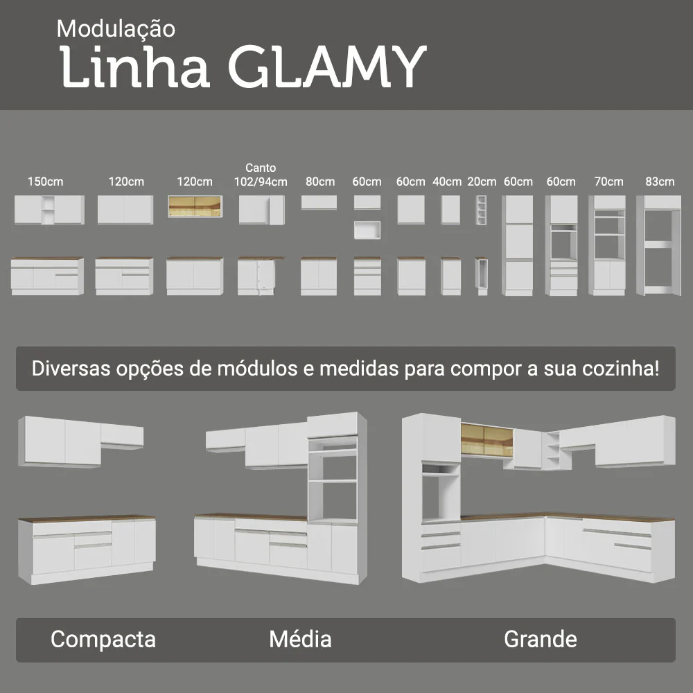 Balcão de Cozinha 50 x 60cm 1 Porta Branco Tampo Rustic Glamy Madesa - Image 9