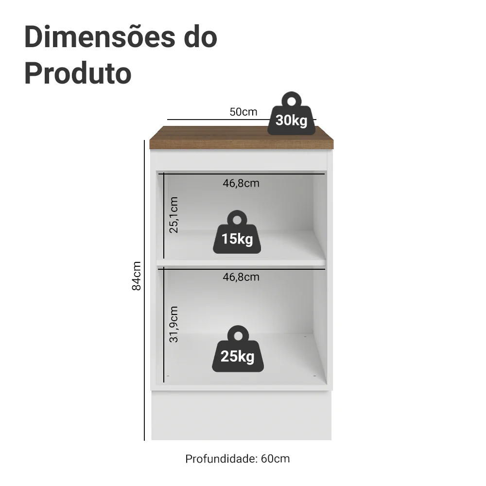 Balcão de Cozinha 50 x 60cm 1 Porta Branco Tampo Rustic Stella Madesa - Image 2