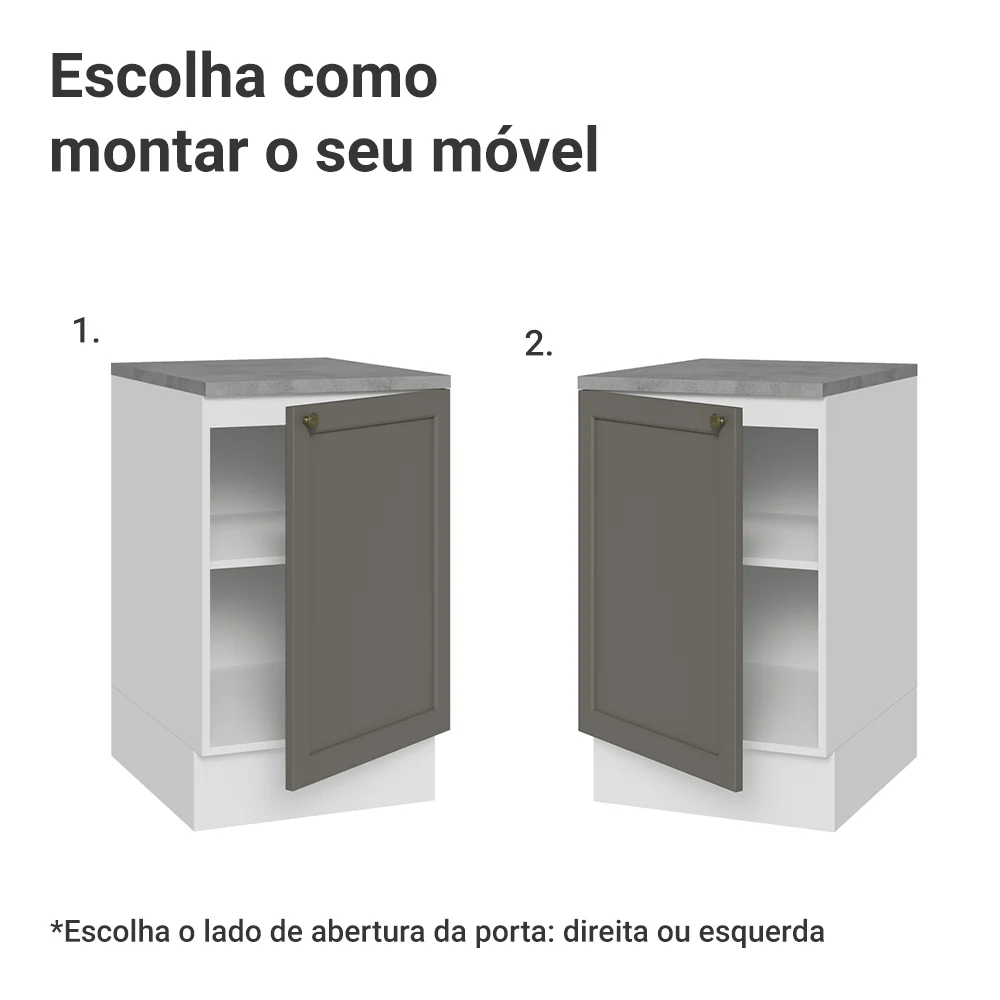 Balcão de Cozinha 50 x 60cm 1 Porta (Com Tampo) Branco/Cinza Vik Madesa - Image 4