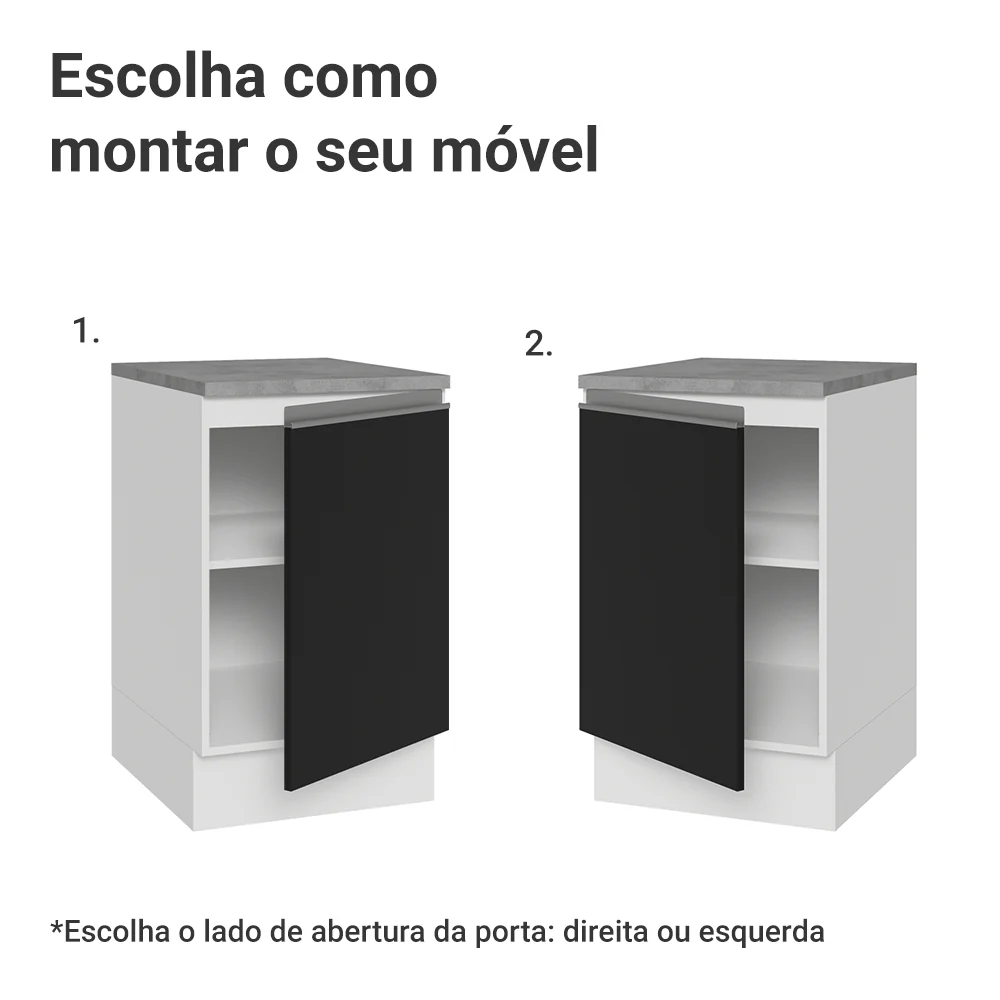 Balcão de Cozinha 50 x 60cm 1 Porta (Com Tampo) Branco/Preto Glamy Madesa - Image 4