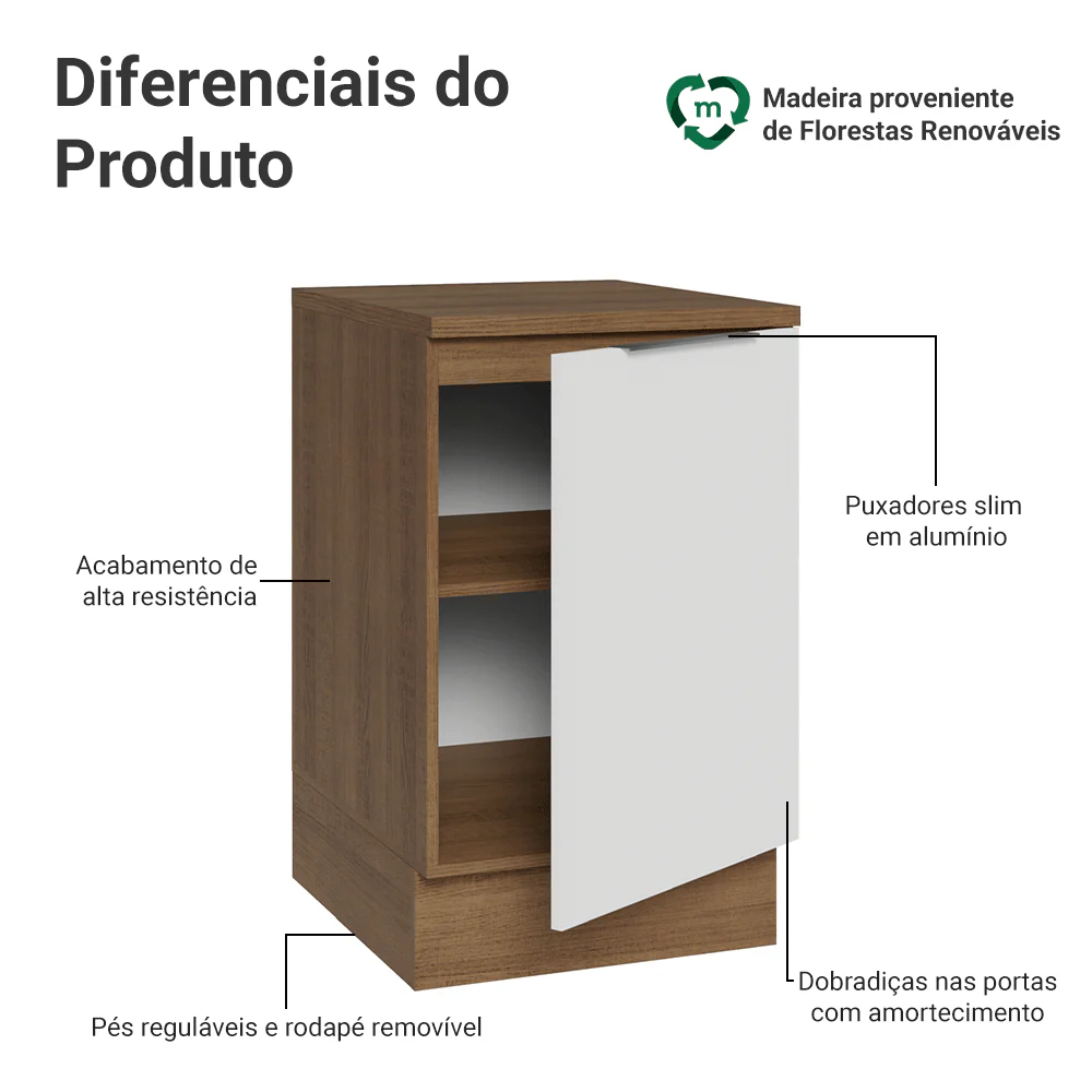 Balcão de Cozinha 50 x 60cm 1 Porta (Com Tampo) Rustic/Branco Stella Madesa - Image 3