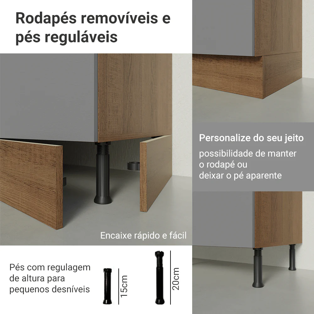 Balcão de Cozinha 50 x 60cm 1 Porta (Com Tampo) Rustic/Cinza Agata Madesa - Image 8