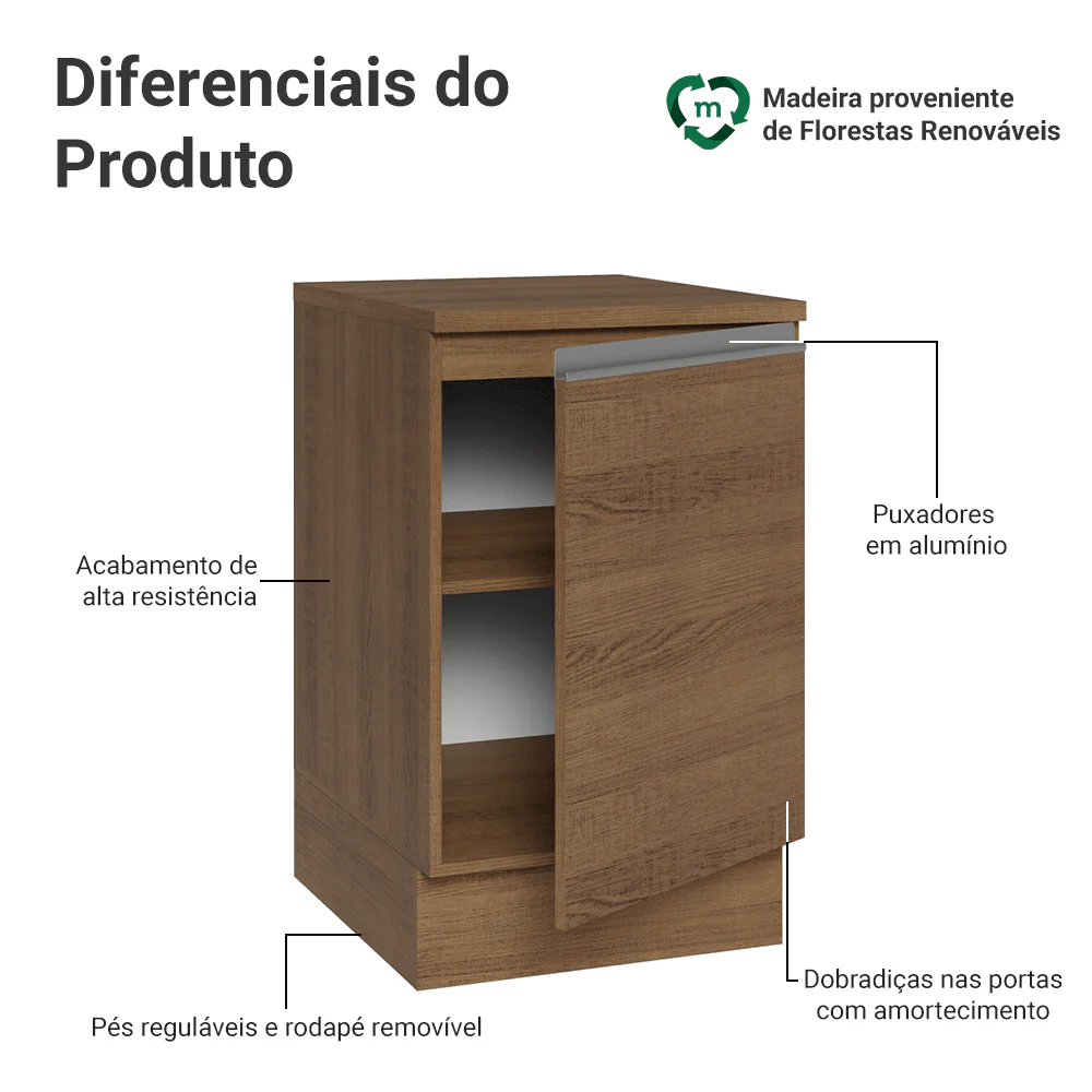 Balcão de Cozinha 50 x 60cm 1 Porta (Com Tampo) Rustic Glamy Madesa - Image 3