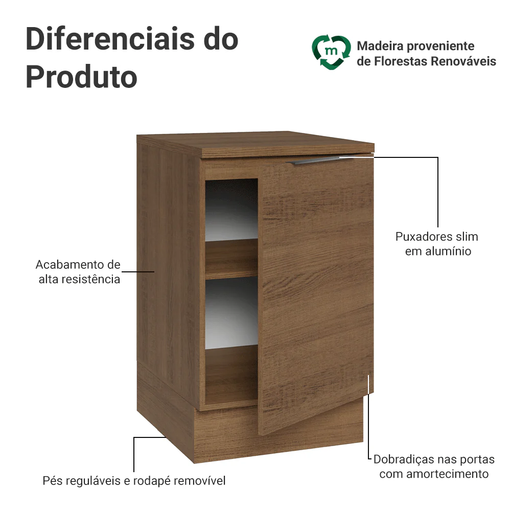 Balcão de Cozinha 50 x 60cm 1 Porta (Com Tampo) Rustic Stella Madesa - Image 3