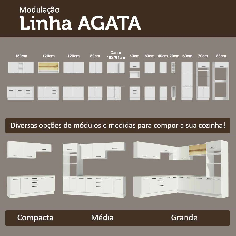 Balcão de Cozinha 50 x 60cm 1 Porta (Sem Tampo) Branco Agata Madesa - Image 9