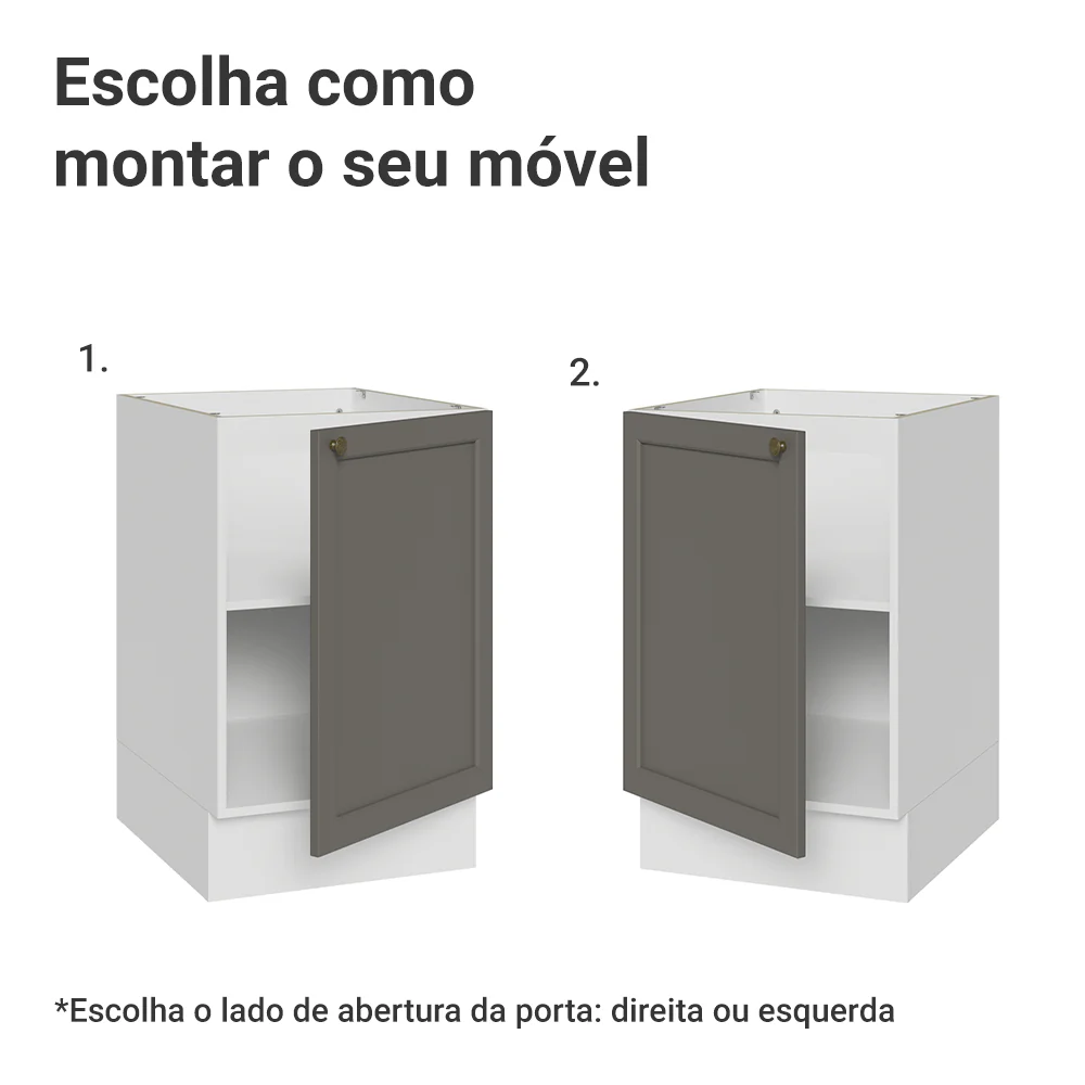 Balcão de Cozinha 50 x 60cm 1 Porta (Sem Tampo) Branco/Cinza Vik Madesa - Image 4