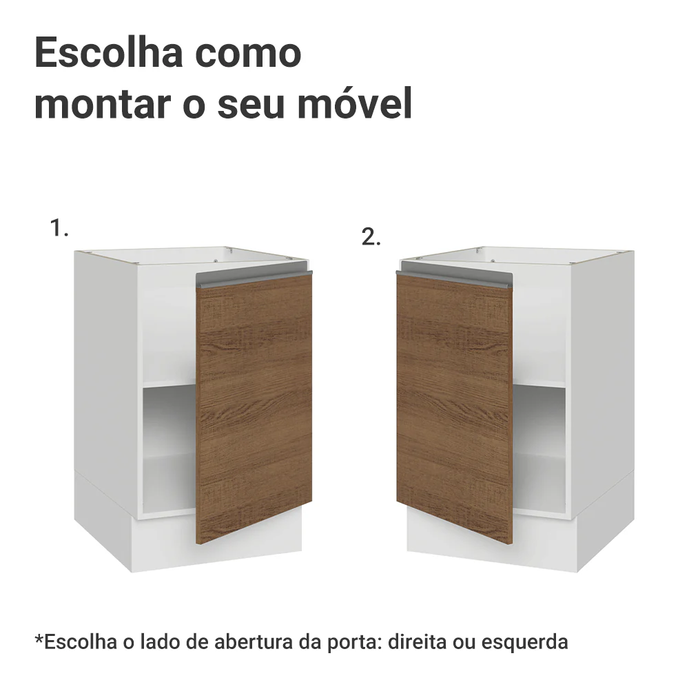 Balcão de Cozinha 50 x 60cm 1 Porta (Sem Tampo) Branco/Rustic Glamy Madesa - Image 4