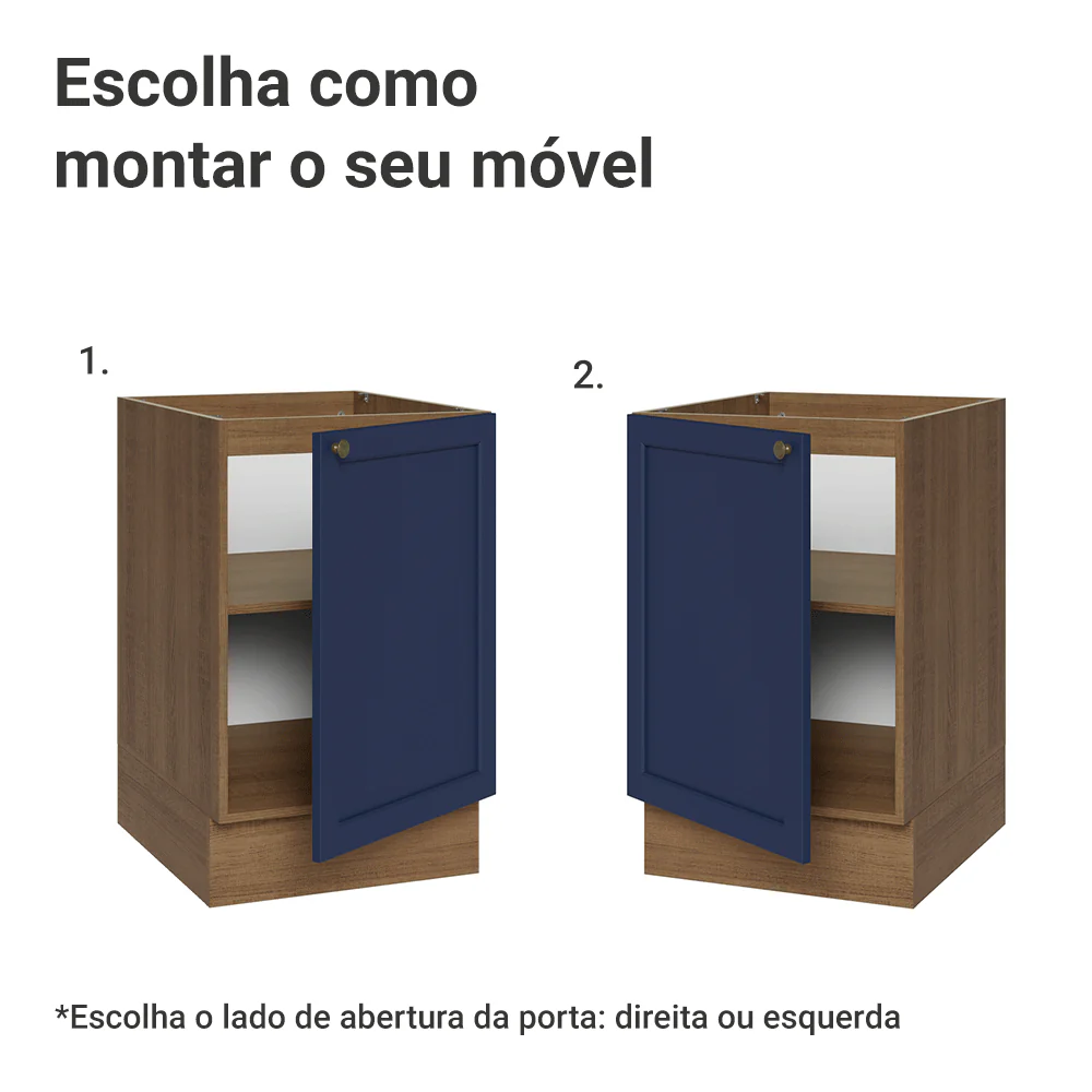 Balcão de Cozinha 50 x 60cm 1 Porta (Sem Tampo) Rustic/Azul Vik Madesa - Image 4