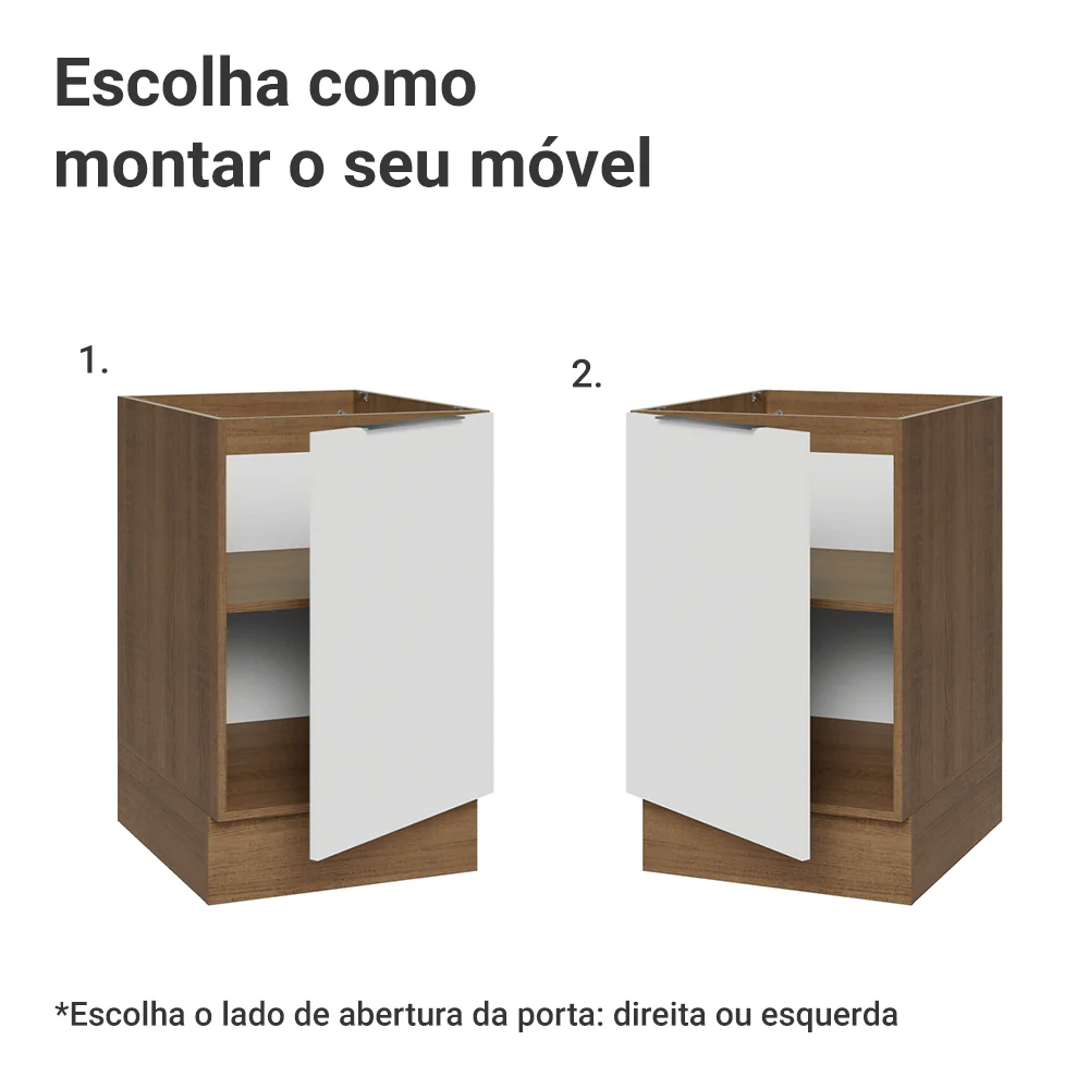 Balcão de Cozinha 50 x 60cm 1 Porta (Sem Tampo) Rustic/Branco Stella Madesa - Image 4