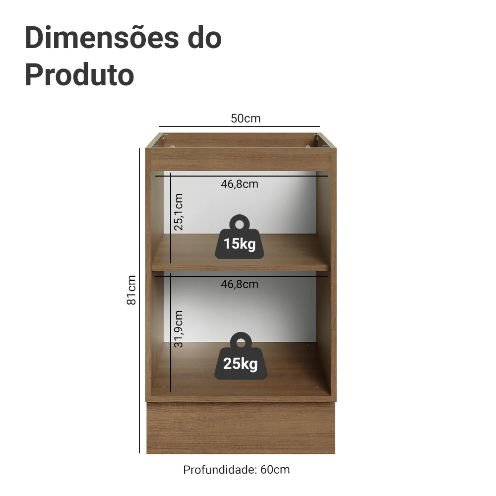 Balcão de Cozinha 50 x 60cm 1 Porta (Sem Tampo) Rustic/Cinza Agata Madesa - Image 2