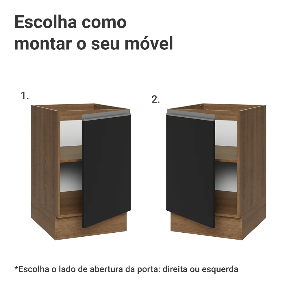 Balcão de Cozinha 50 x 60cm 1 Porta (Sem Tampo) Rustic/Preto Glamy Madesa - Image 4