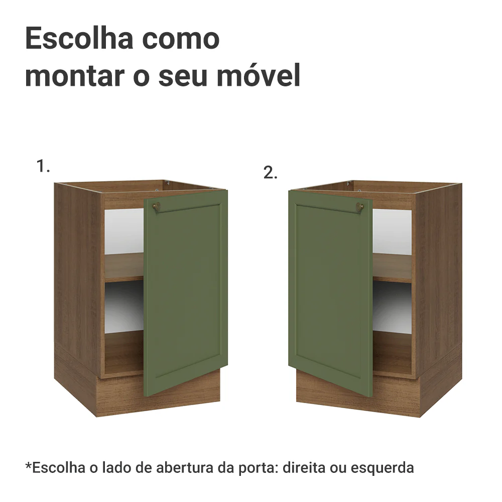 Balcão de Cozinha 50 x 60cm 1 Porta (Sem Tampo) Rustic/Verde Vik Madesa - Image 4