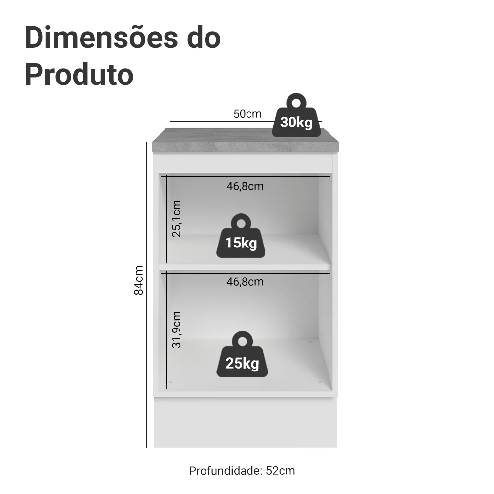 Balcão de Cozinha 50cm 1 Porta Branco Agata Madesa - Image 2