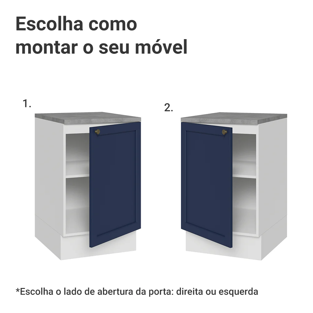Balcão de Cozinha 50cm 1 Porta Branco/Azul Vik Madesa - Image 4