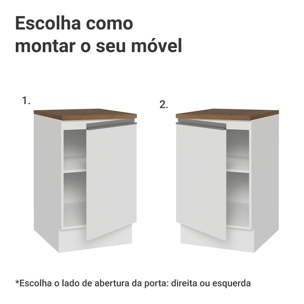 Balcão de Cozinha 50cm 1 Porta Branco Tampo Rustic Glamy Madesa - Image 4