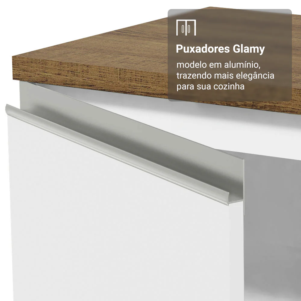 Balcão de Cozinha 50cm 1 Porta Branco Tampo Rustic Glamy Madesa - Image 7