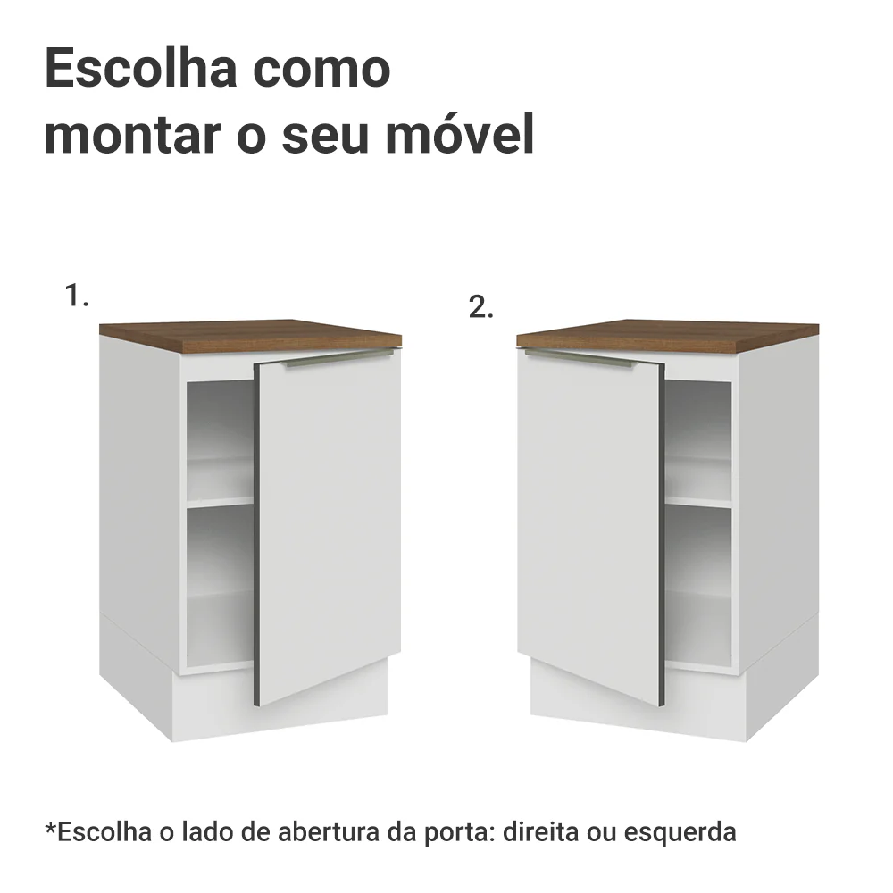 Balcão de Cozinha 50 x 60 cm 1 Porta Branco Tampo Rustic Lux Madesa - Image 4