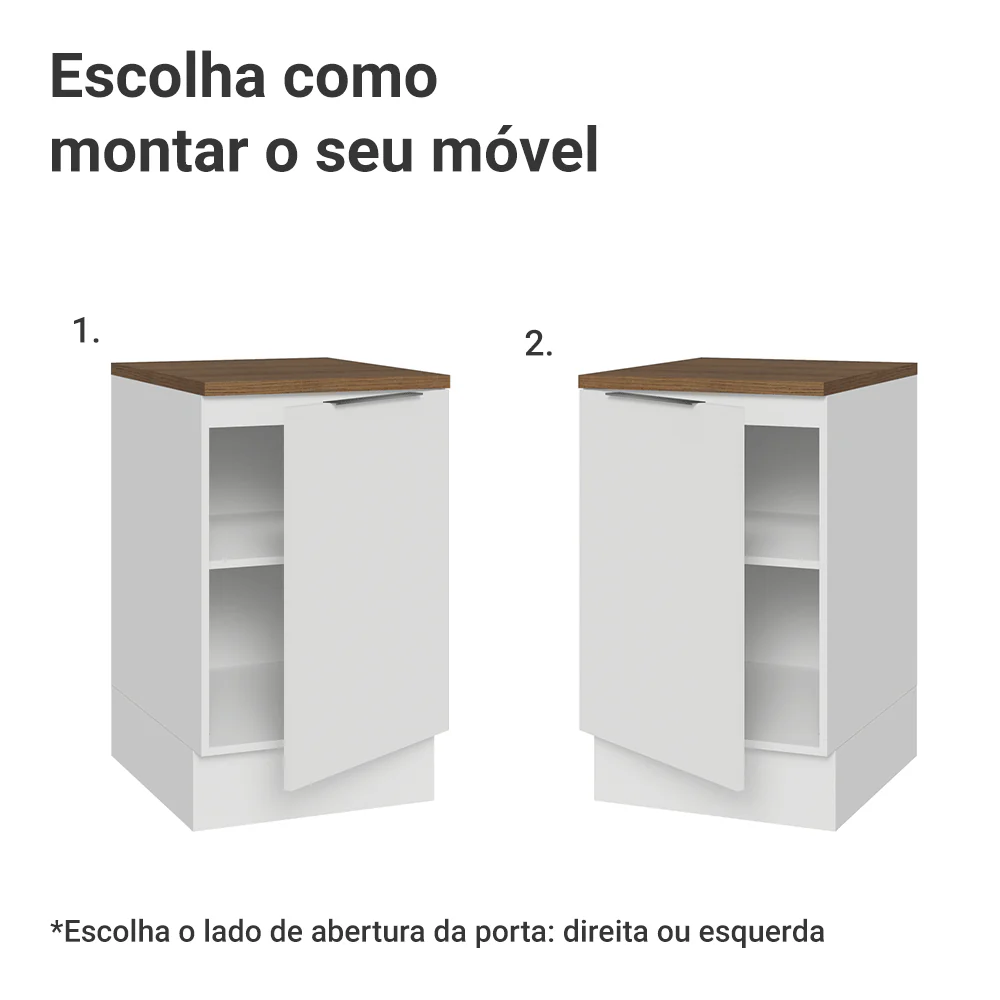 Balcão de Cozinha 50cm 1 Porta Branco Tampo Rustic Stella Madesa - Image 4