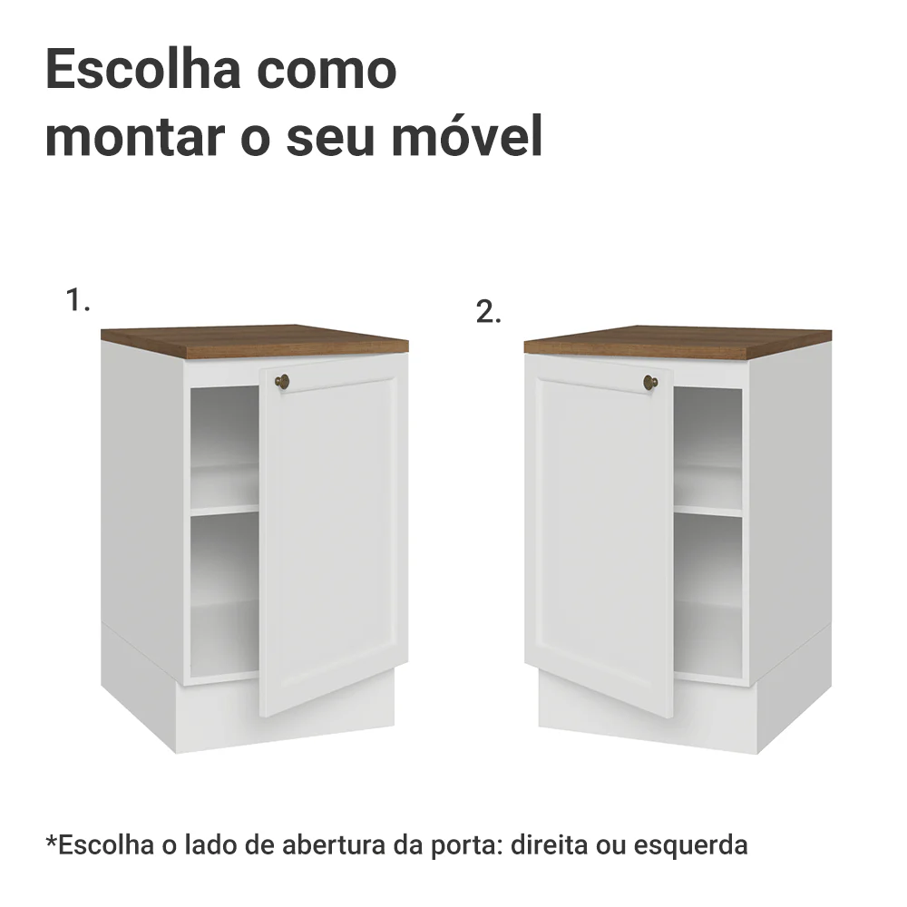 Balcão de Cozinha 50cm 1 Porta Branco Tampo Rustic Vik Madesa - Image 4