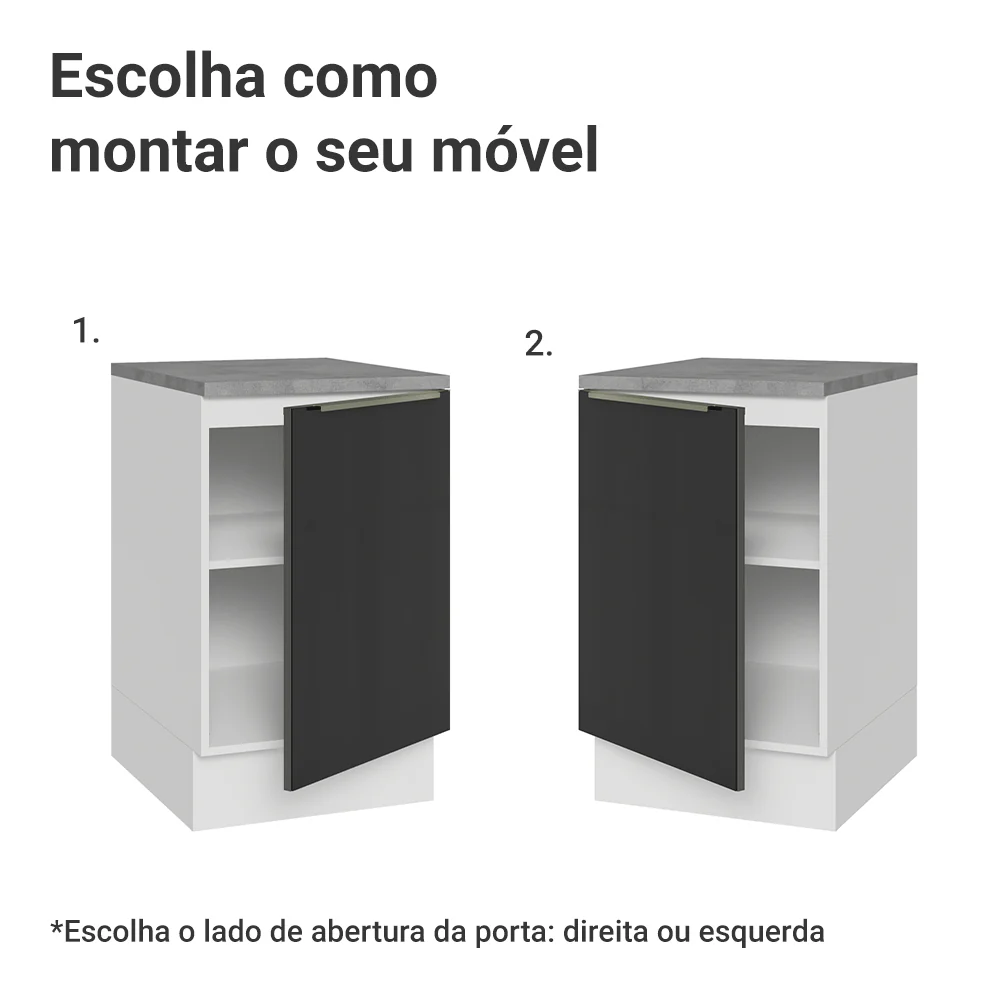 Balcão de Cozinha 50 x 60 cm 1 Porta (Com Tampo) Branco/Preto Lux Madesa - Image 4