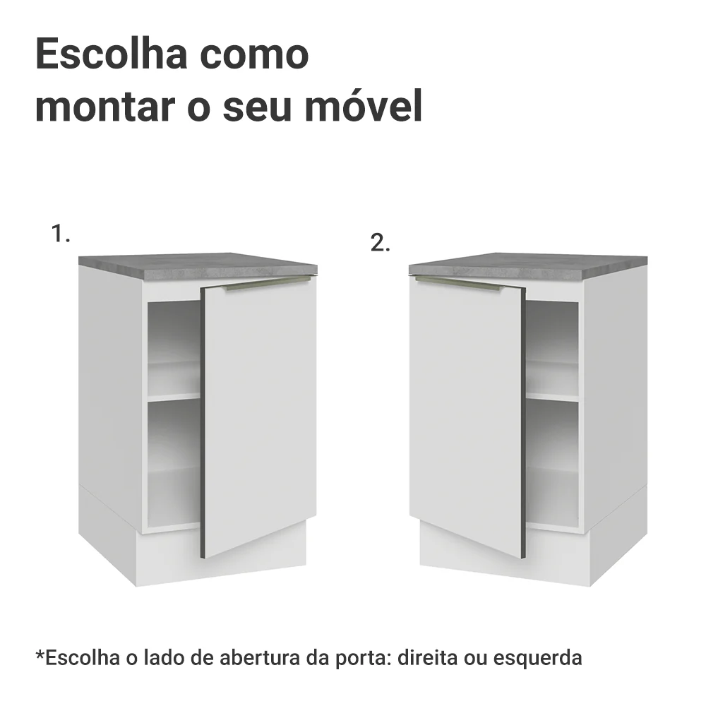 Balcão de Cozinha 50 x 60 cm 1 Porta (Com Tampo) Branco Veludo Lux Madesa - Image 4