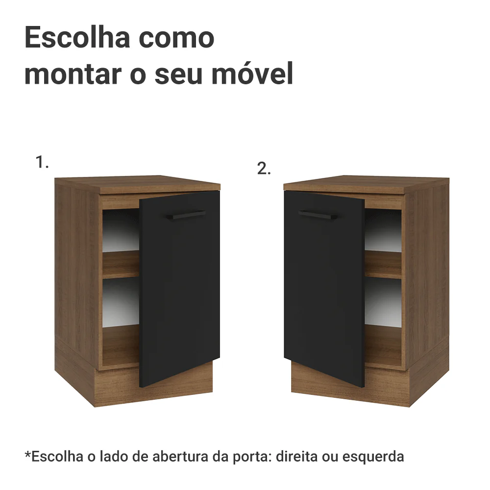 Balcão de Cozinha 50cm 1 Porta Rustic/Preto Agata Madesa - Image 4