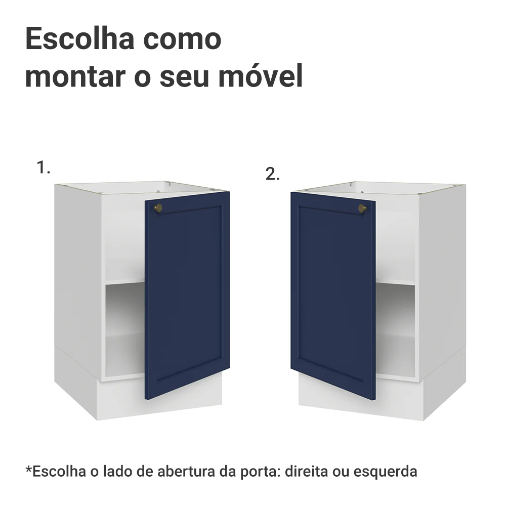 Balcão de Cozinha 50cm 1 Porta (Sem Tampo) Branco/Azul Vik Madesa - Image 4