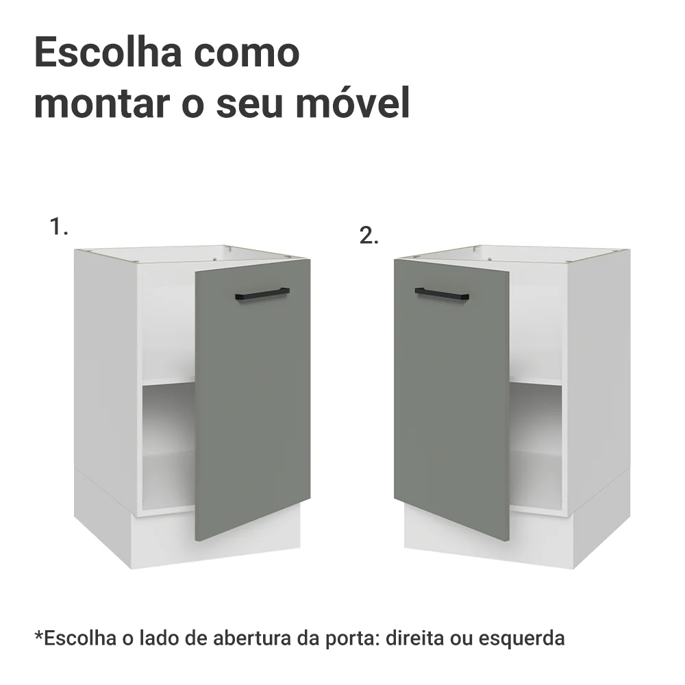 Balcão de Cozinha 50cm 1 Porta (Sem Tampo) Branco/Cinza Agata Madesa - Image 4