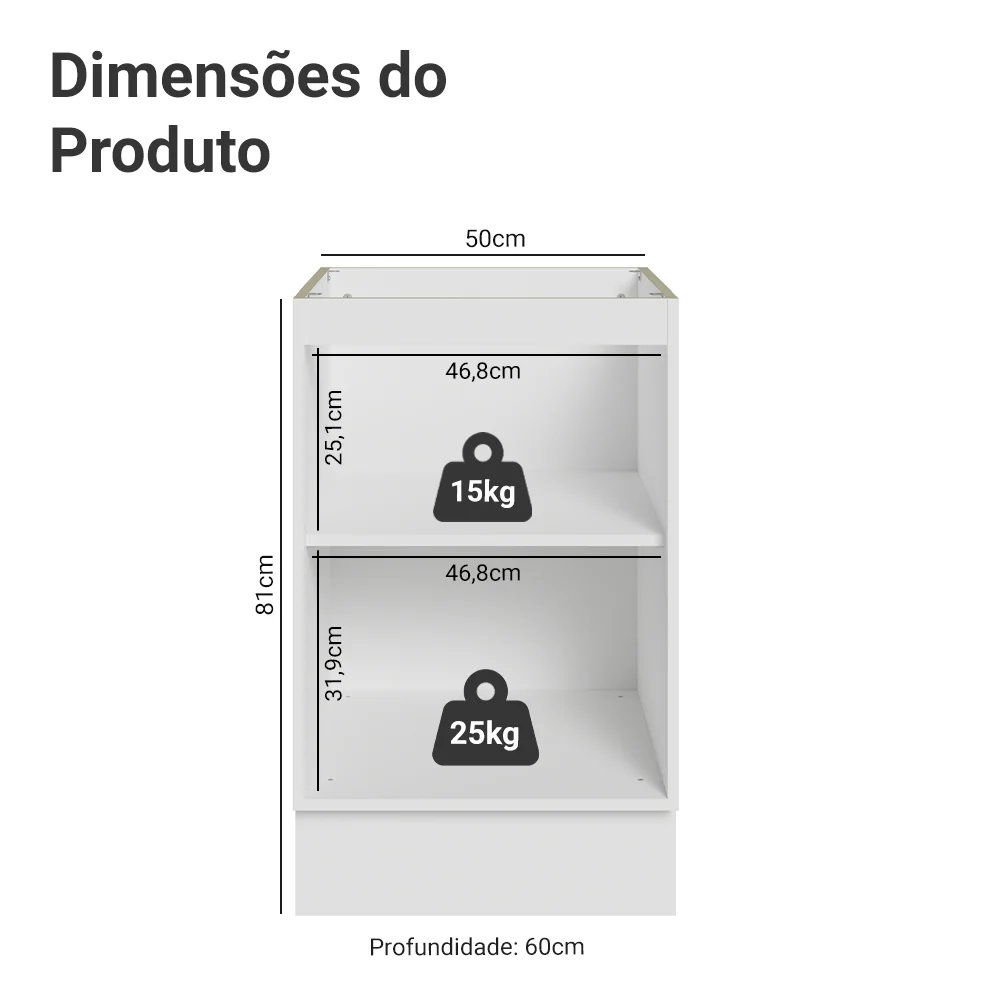 Balcão de Cozinha 50 x 60 cm 1 Porta (Sem Tampo) Branco/Cinza Lux Madesa - Image 2