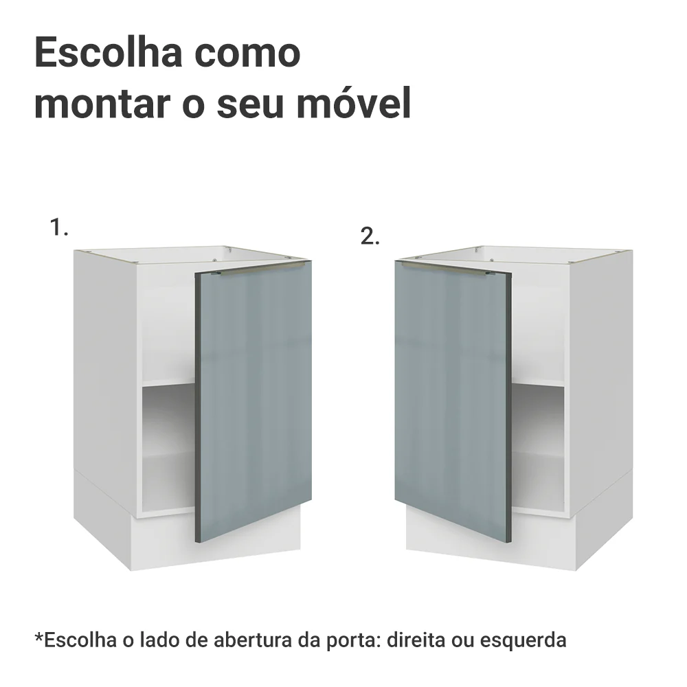 Balcão de Cozinha 50 x 60 cm 1 Porta (Sem Tampo) Branco/Cinza Lux Madesa - Image 4