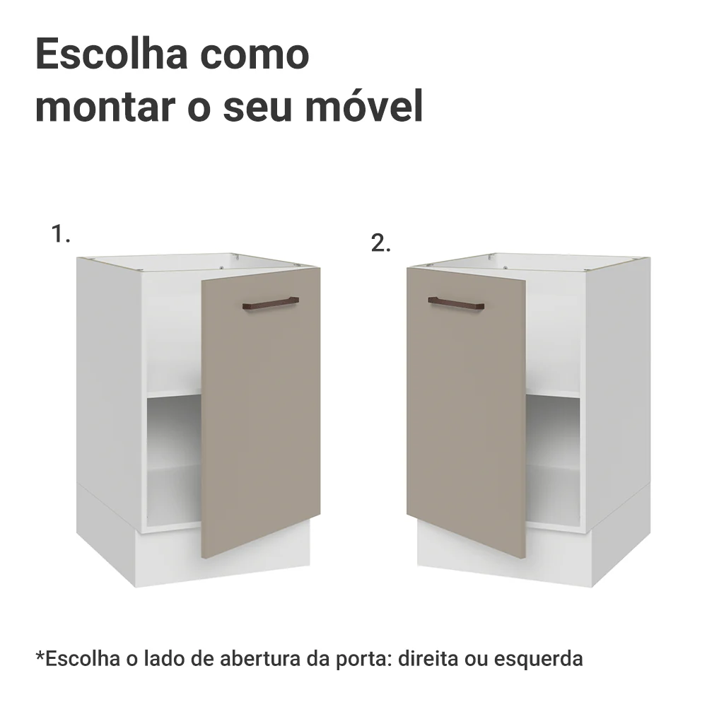 Balcão de Cozinha 50cm 1 Porta (Sem Tampo) Branco/Crema Agata Madesa - Image 4