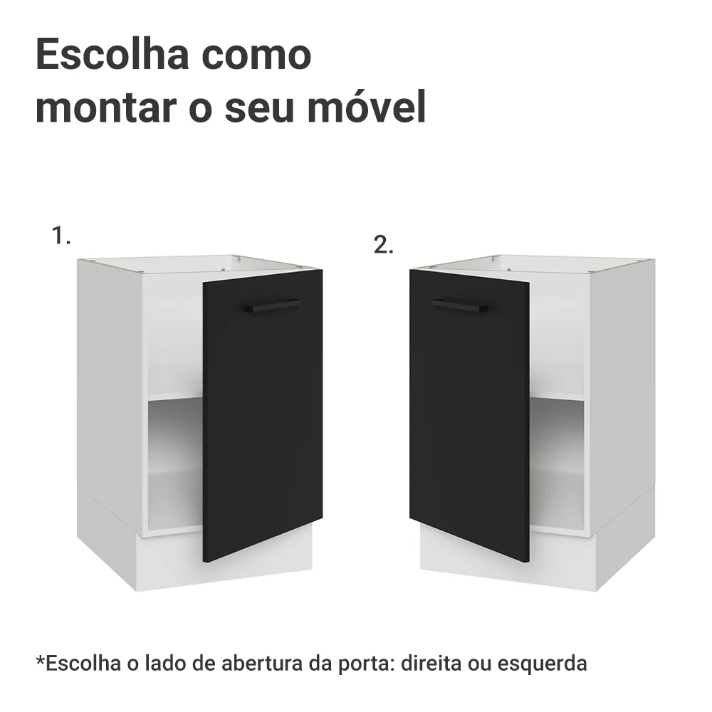 Balcão de Cozinha 50cm 1 Porta (Sem Tampo) Branco/Preto Agata Madesa - Image 4