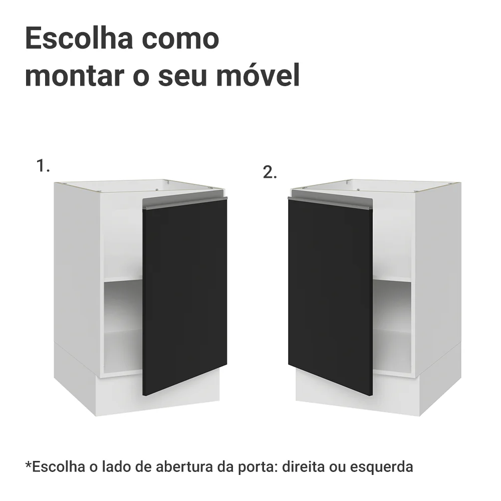 Balcão de Cozinha 50cm 1 Porta (Sem Tampo) Branco/Preto Glamy Madesa - Image 4