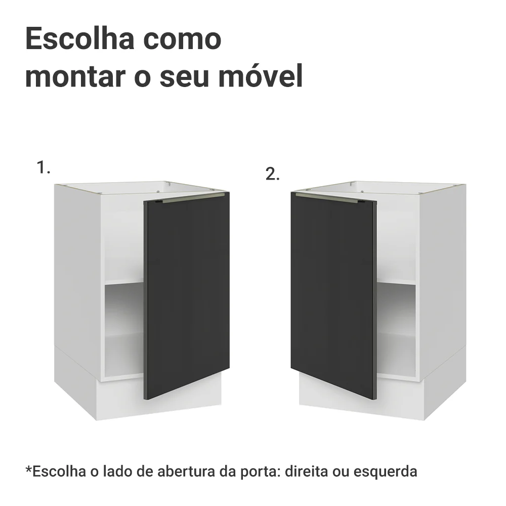 Balcão de Cozinha 50cm 1 Porta (Sem Tampo) Branco/Preto Lux Madesa - Image 4