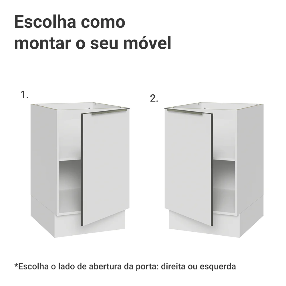 Balcão de Cozinha 50 x 60 cm 1 Porta (Sem Tampo) Branco Veludo Lux Madesa - Image 4