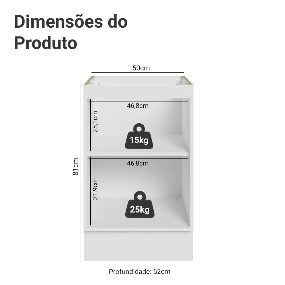 Balcão de Cozinha 50cm 1 Porta (Sem Tampo) Branco/Verde Vik Madesa - Image 2