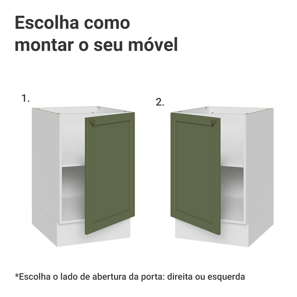 Balcão de Cozinha 50cm 1 Porta (Sem Tampo) Branco/Verde Vik Madesa - Image 4