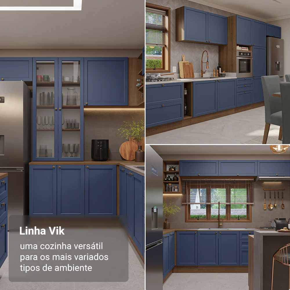 Balcão de Cozinha 50cm 1 Porta (Sem Tampo) Rustic/Azul Vik Madesa - Image 6